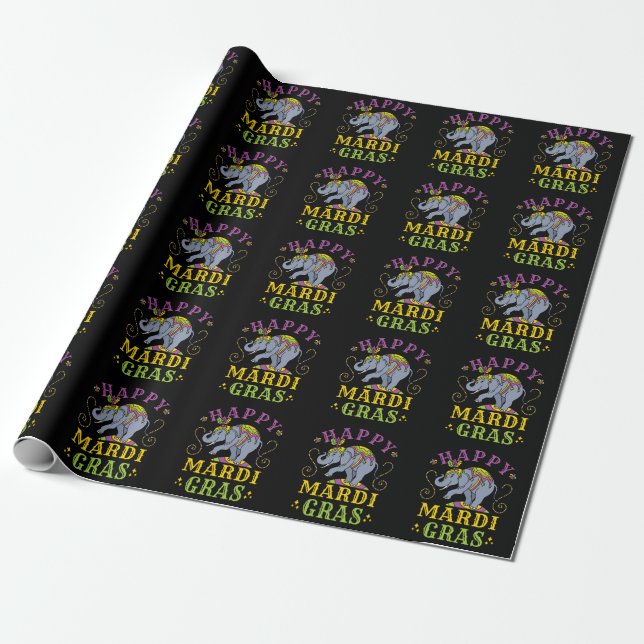 Mardi Gras Elephant Carnival Wrapping Paper (Unrolled)