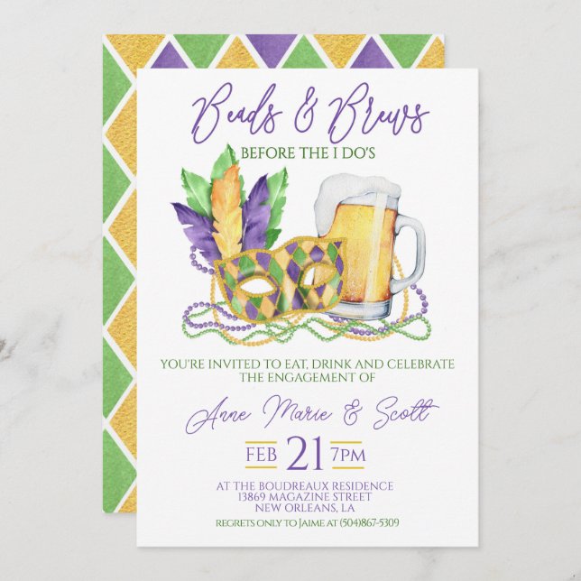 Mardi Gras Engagement Party Invitation (Front/Back)