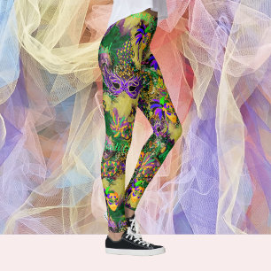 Mardi Gras Everything Beads Masks Party Leggings