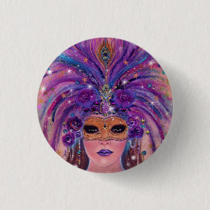 Mardi Gras fantasy woman in mask by Renee Lavoie 3 Cm Round Badge