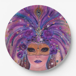 Mardi Gras fantasy woman in mask by Renee Lavoie Paper Plate