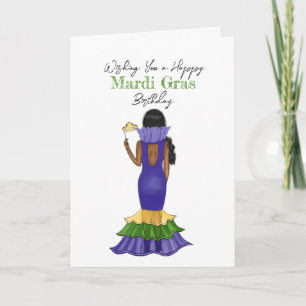 Mardi Gras Fashion Illustration - Happy Birthday Card