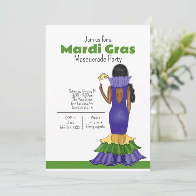 Mardi Gras Fashion Illustration - Party Invitation (Standing Front)