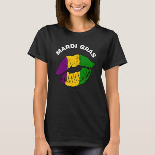 Mardi Gras Fat Tuesday Carnival Lips Kiss Flag T-Shirt