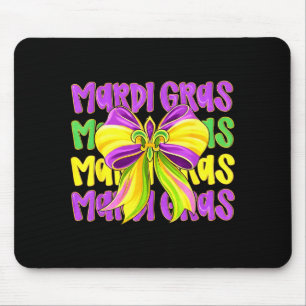 Mardi Gras Fat Tuesday Cute Coquette Bow Kids Girl Mouse Pad