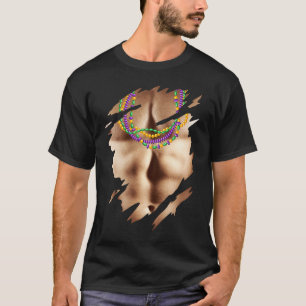 Mardi Gras Fat Tuesday Man Bare Chest with Beads T-Shirt