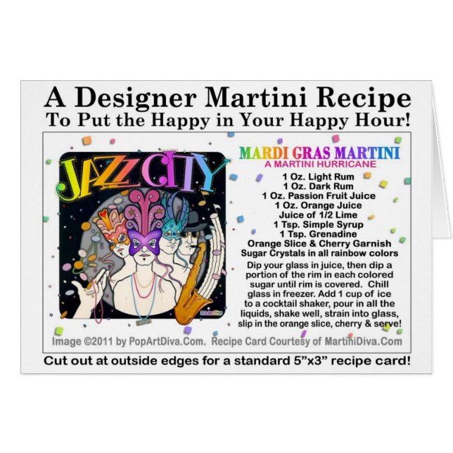 Mardi Gras - Fat Tuesday Martini Recipe Card (Front Horizontal)