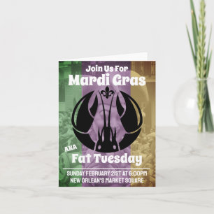Mardi Gras Fat Tuesday Purple Gold Green Crawfish Invitation
