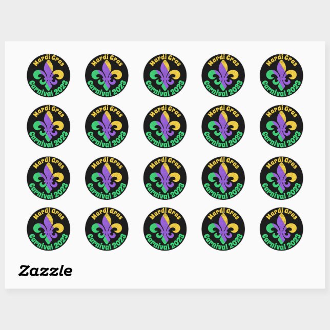 Mardi Gras Fat Tuesday Purple Green Fleur De Lis Classic Round Sticker (Sheet)