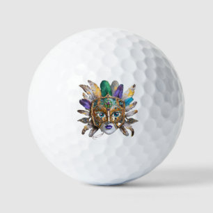 Mardi Gras Feather and Metal Mask Golf Balls