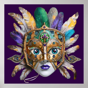 Mardi Gras Feather and Metal Mask Poster