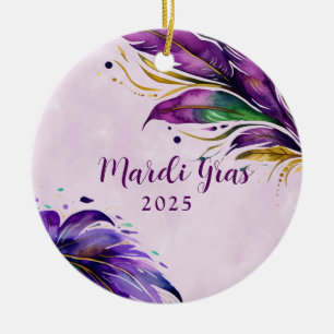 Mardi Gras Feather Dated Ceramic Ornament