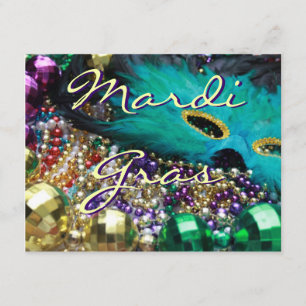 Mardi Gras Feather Mask & Beads Custom Invitations