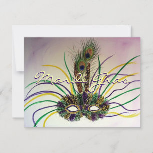 Mardi Gras Feather Mask Custom Invitations