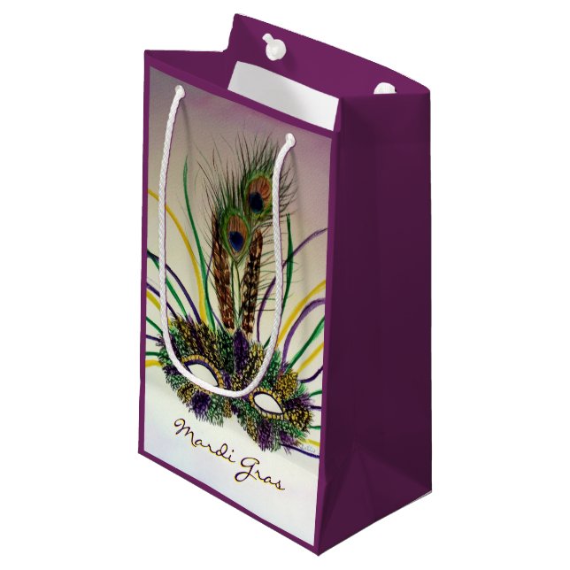 Mardi Gras Feather Mask Party Favours Gift Bag (Front Angled)