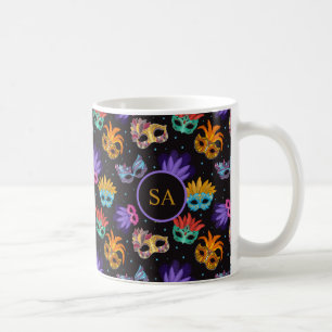 Mardi Gras Feather Mask Purple Green Blue Star Coffee Mug