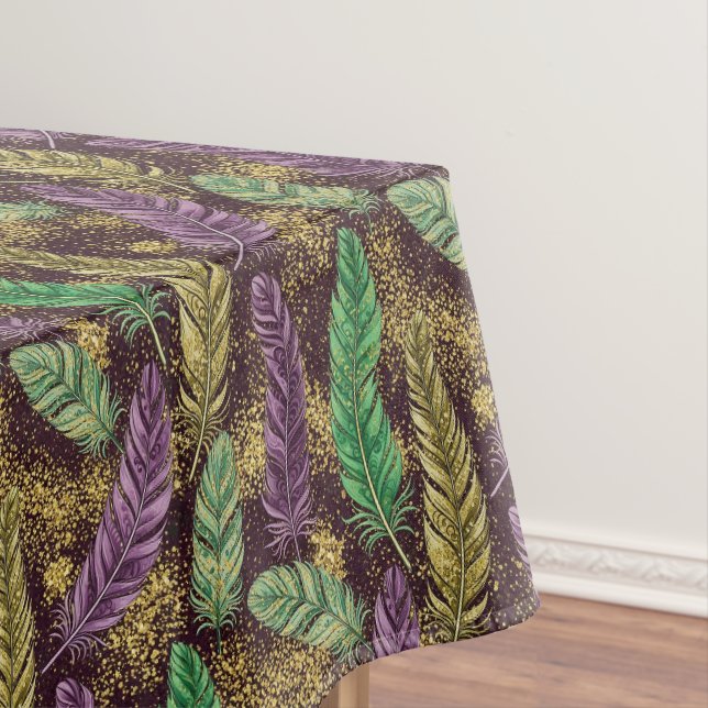 Mardi Gras Feather Pattern Tablecloth (In Situ)