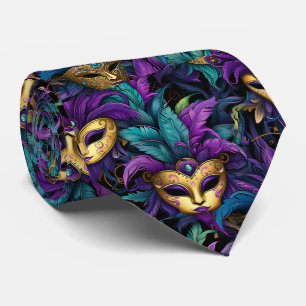 Mardi Gras Feathers And Masks Neck Tie
