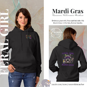 Mardi Gras Feral Girl Racoon Pullover Hoodie