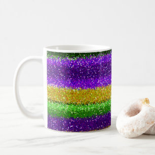 Mardi Gras Fest Deep Purple Yellow Green Glitter Coffee Mug