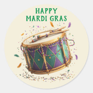 Mardi Gras Festive Drum Classic Round Sticker