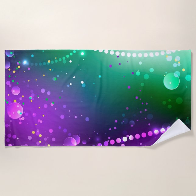 Mardi Gras Festive Purple Background Beach Towel (Front)