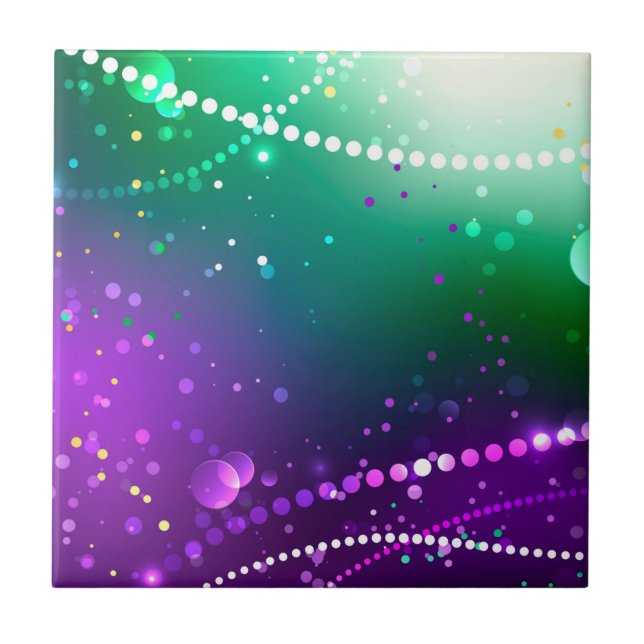 Mardi Gras Festive Purple Background Ceramic Tile (Front)