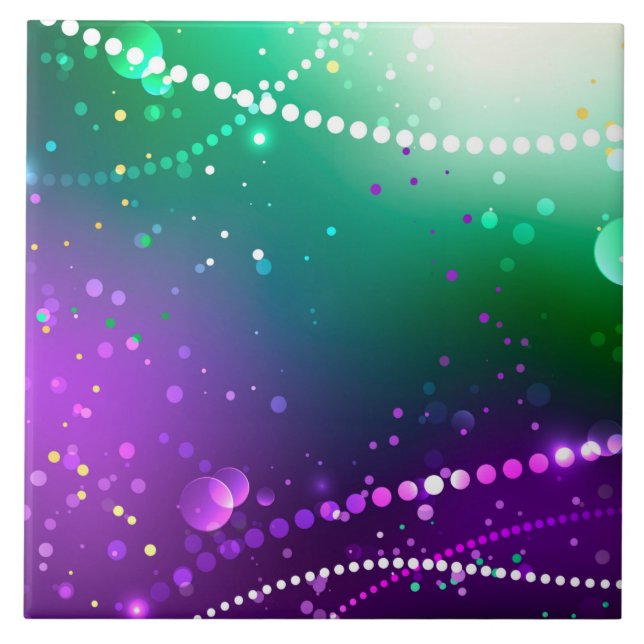 Mardi Gras Festive Purple Background Ceramic Tile (Front)