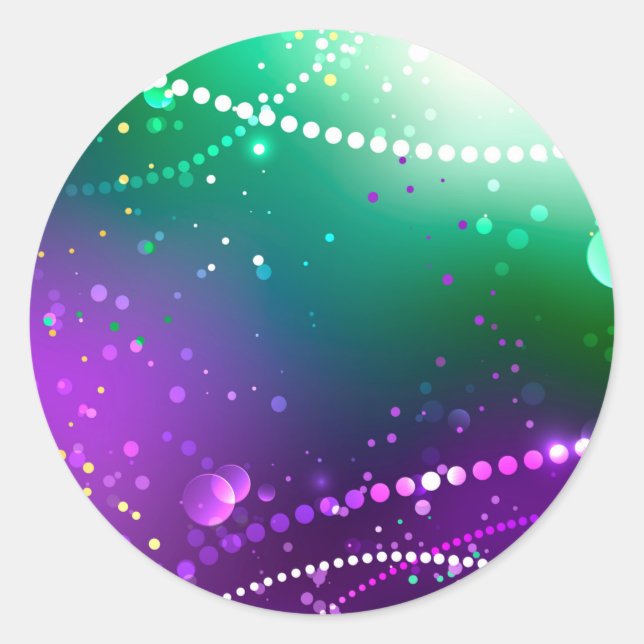 Mardi Gras Festive Purple Background Classic Round Sticker (Front)