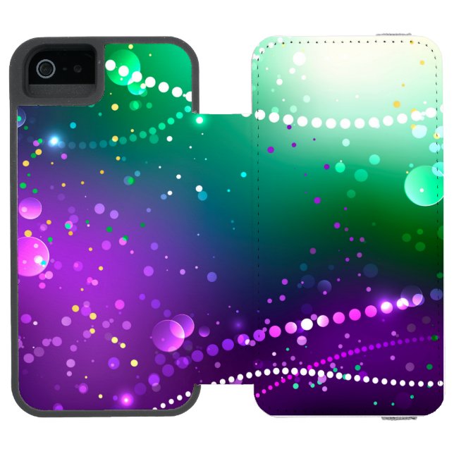 Mardi Gras Festive Purple Background Incipio iPhone Wallet Case (Folio Open)