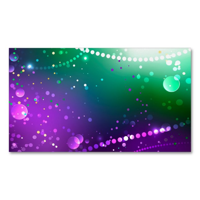 Mardi Gras Festive Purple Background Magnetic Business Card (Front)