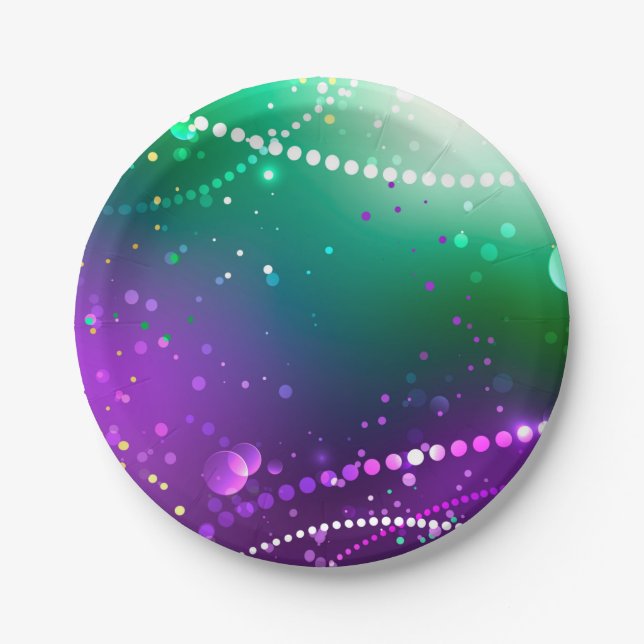 Mardi Gras Festive Purple Background Paper Plate (Front)