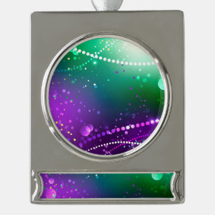 Mardi Gras Festive Purple Background Silver Plated Banner Ornament
