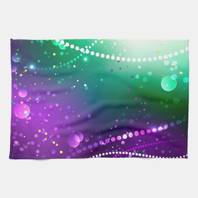 Mardi Gras Festive Purple Background Tea Towel (Horizontal)