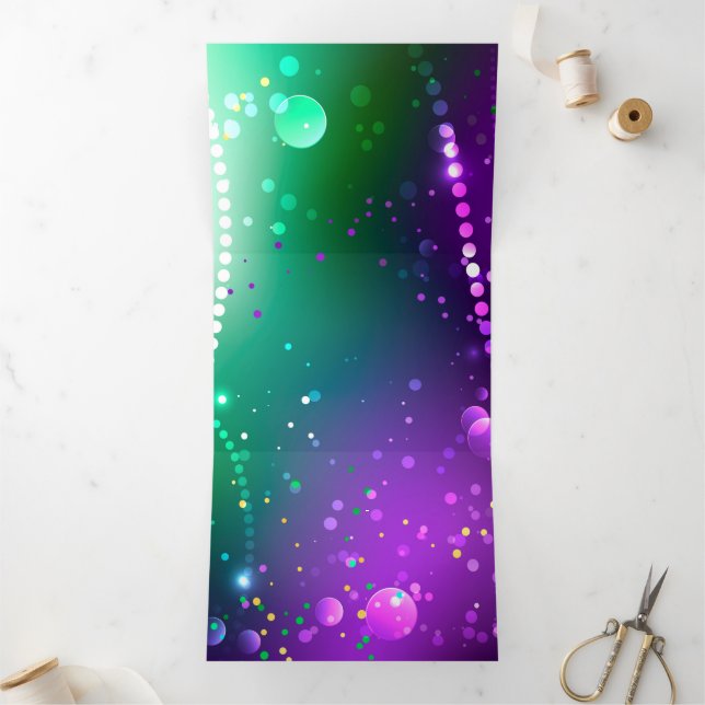 Mardi Gras Festive Purple Background Tri-Fold Announcement (Inside)