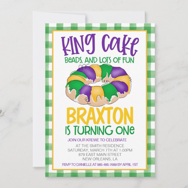 Mardi Gras First Birthday Invitation (Front)