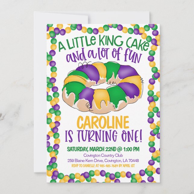 Mardi Gras First Birthday Invitation (Front)
