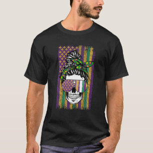 Mardi Gras Flag Bond Head Skull Carnival Party Gir T-Shirt