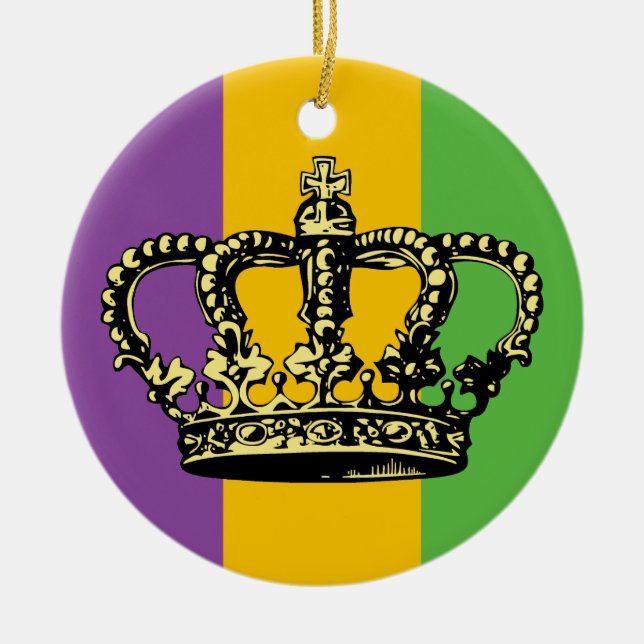 Mardi Gras Flag Crown Ceramic Tree Decoration (Front)