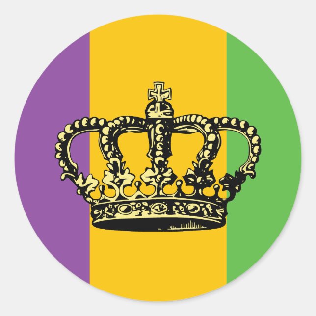 Mardi Gras Flag Crown Classic Round Sticker (Front)