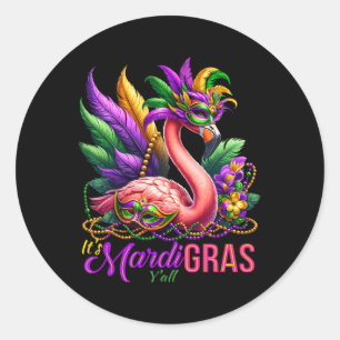 Mardi Gras Flamingo Hawaiian Tropical Party Men Wo Classic Round Sticker