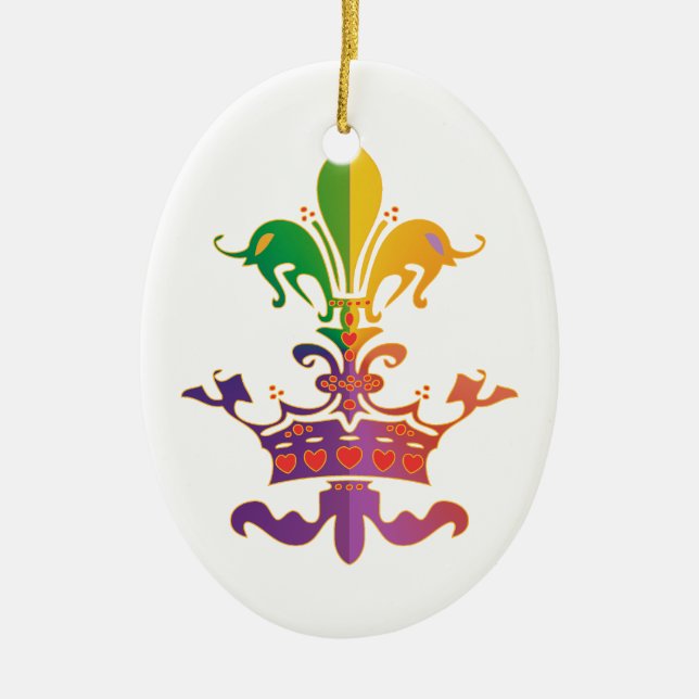 Mardi Gras Fleur de Crown Ceramic Tree Decoration (Front)