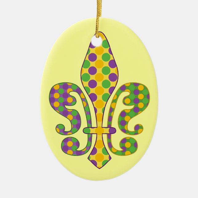 Mardi Gras Fleur de dots Ceramic Tree Decoration (Front)