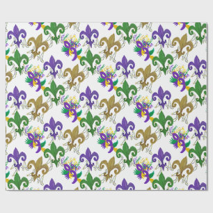 Mardi Gras fleur de lis and masks Wrapping Paper