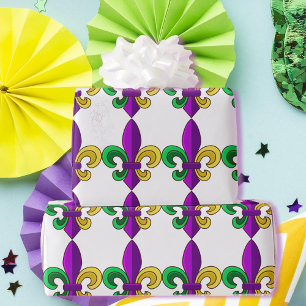 Mardi Gras Fleur de Lis Carnival Purple Green Gift Wrapping Paper