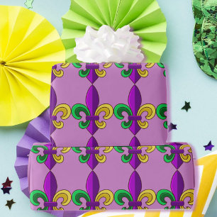 Mardi Gras Fleur de Lis Carnival Purple Green Gift Wrapping Paper