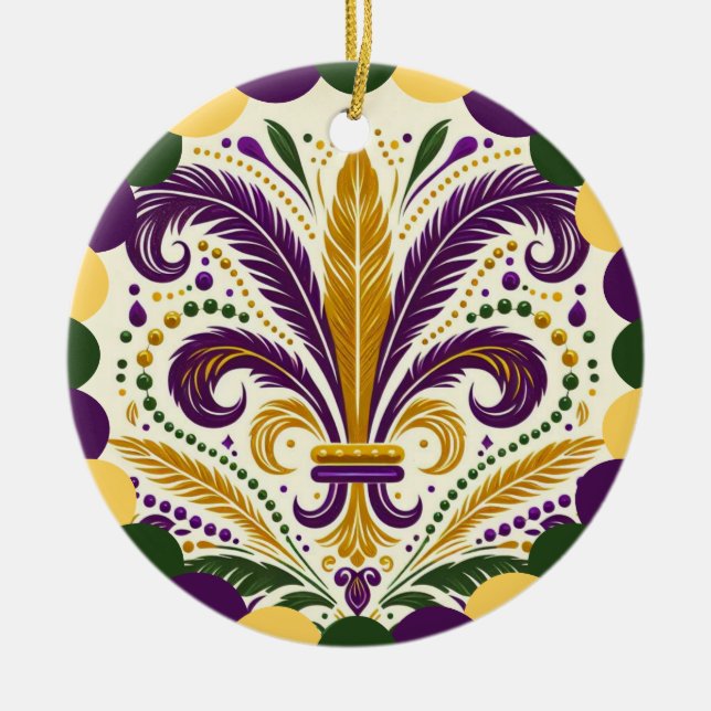 Mardi Gras Fleur de Lis  Ceramic Ornament (Front)