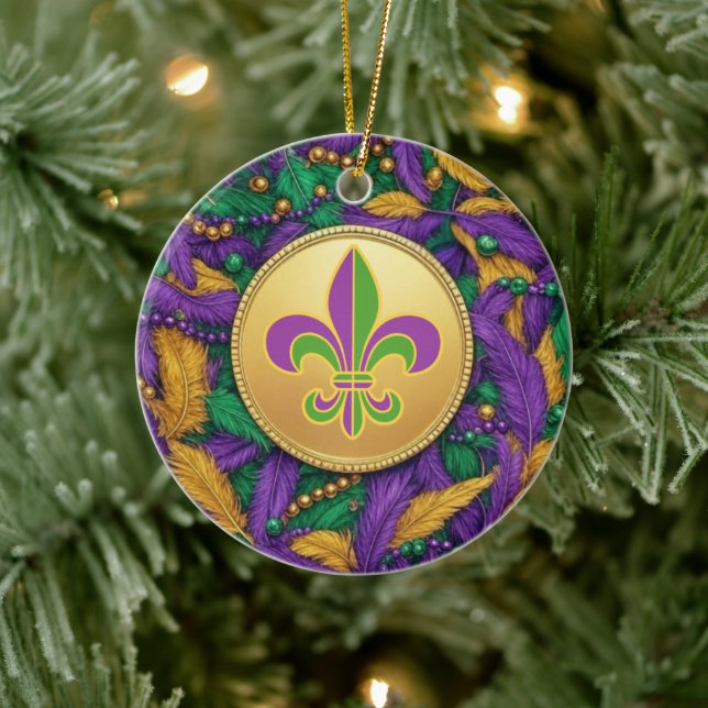 Mardi Gras Fleur de lis Ceramic Ornament (Tree)