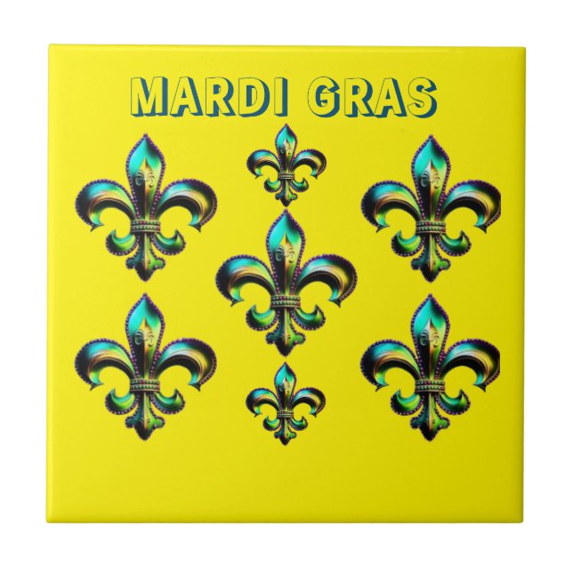 Mardi Gras Fleur De Lis Ceramic Tile (Front)