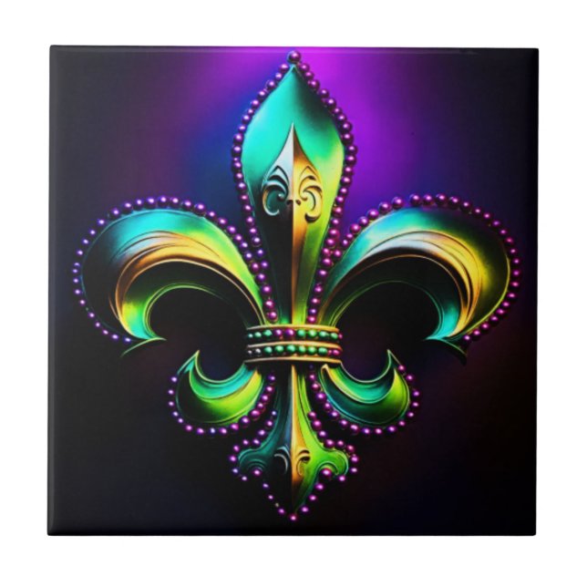 Mardi Gras Fleur De Lis  Ceramic Tile (Front)